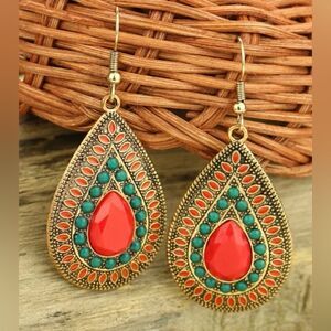 🔅 🆕 🔅✨BoHo Red Blue Water 💧 Drop Earrings 🔅✨
